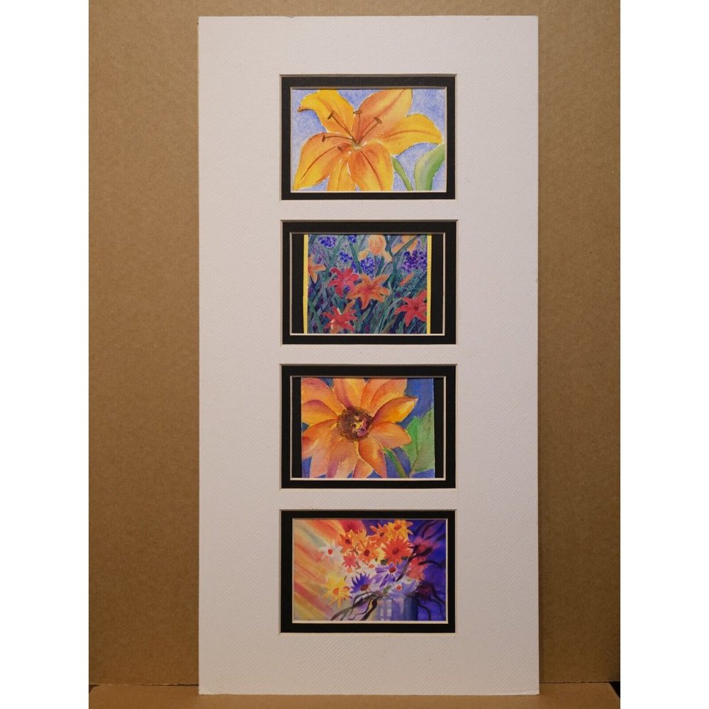 Joan Boerger Vintage 4 Framed Watercolor Flowers Art - Original Art Prints